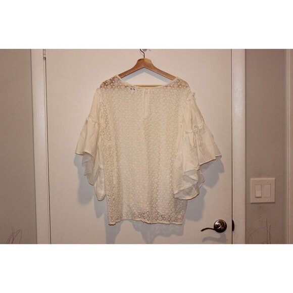 Maette Bohemian Ivory Crochet Lace Bell Sleeve Blouse 2X Womens Top - Picture 3 of 7